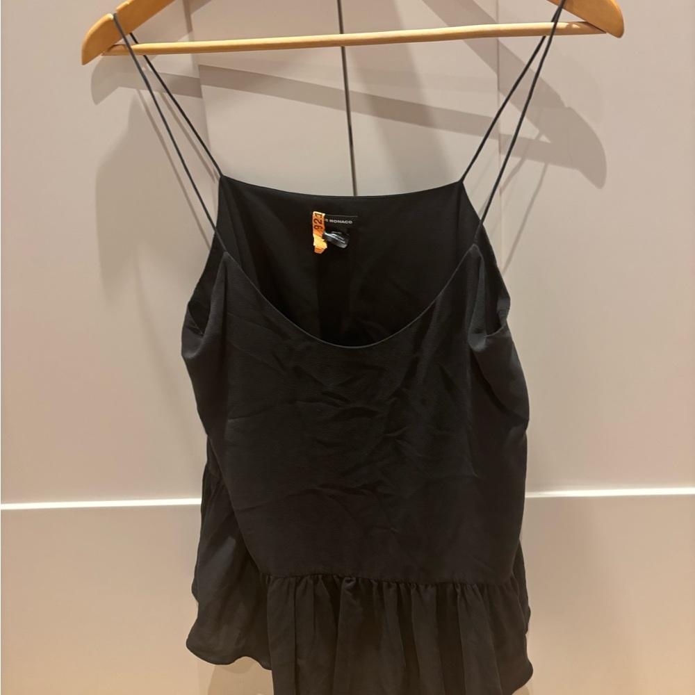 Club Monaco Black Peplum Silk Camisole with Spaghetti Straps